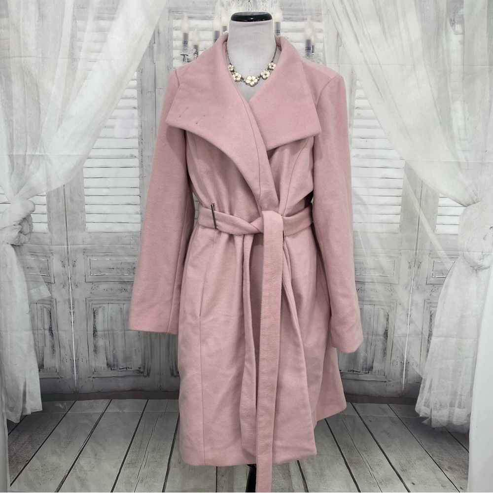 MICHAEL KORS Size XL Belted Trench Long Winter Coat Envelope Wool Blend Pink